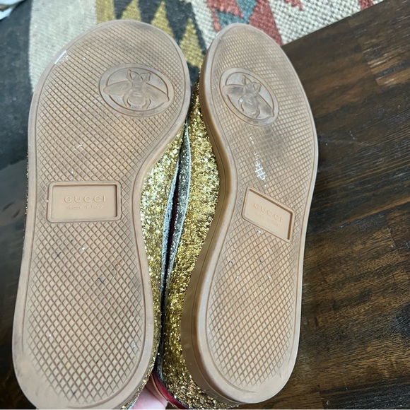 GUCCI Rare ‘Falacer’ Gold Glitter Cupid Heart Sneakers EU38 - Picture 8 of 15